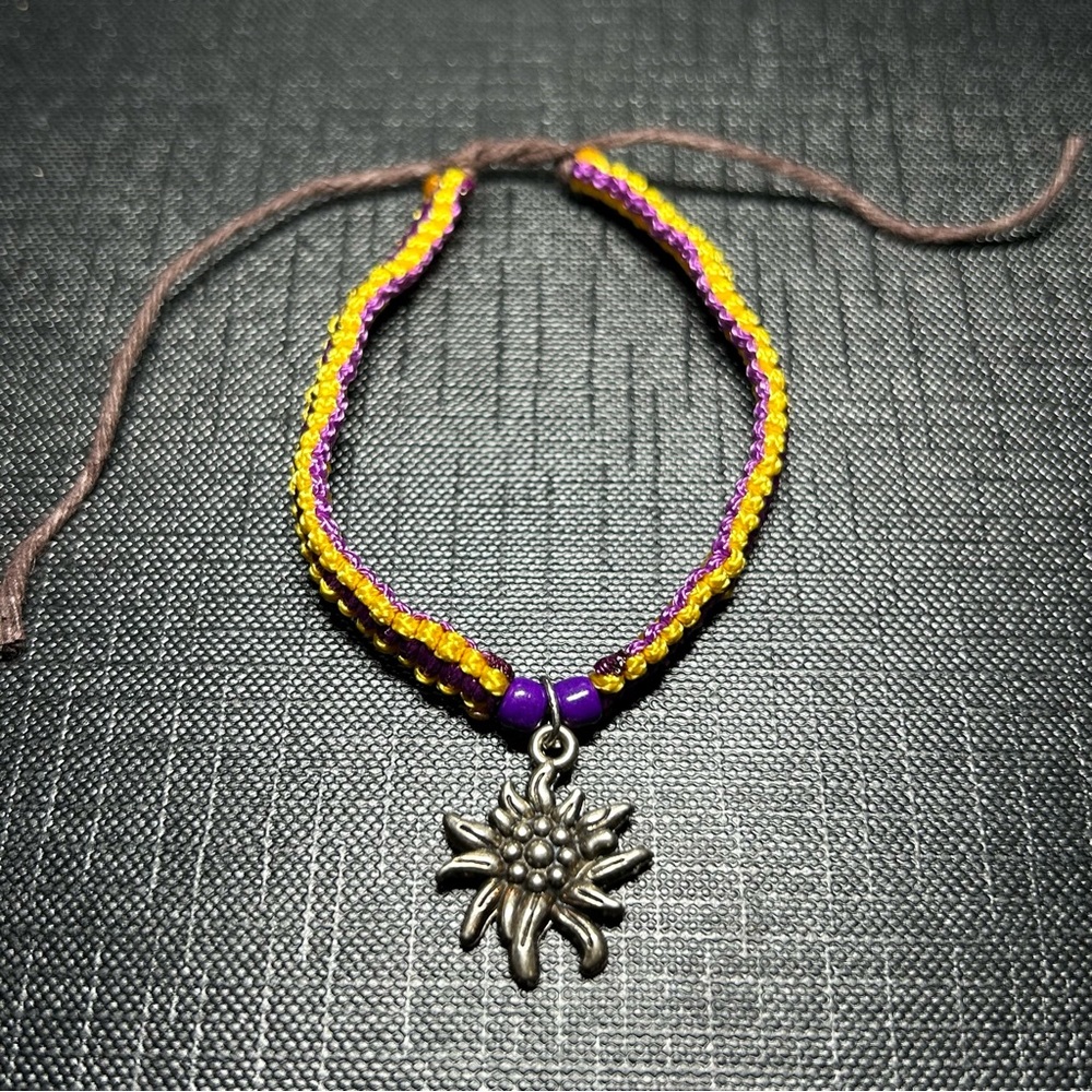 Handmade Yellow and Purple Square Knot Bracelet with Sunflower Charm and Beads